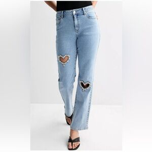 Light Blue Heart-Embellished Women Jeans please see all photos 15 1/2 in waist
